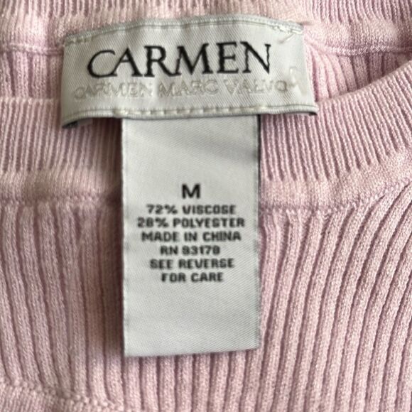 Carmen Marc Valvo Sweater Size Medium Lavender Pink Ribbed Keyhole Front NWOT - Picture 4 of 7